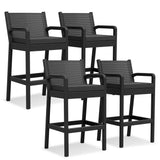 Garvee All-Weather Rattan Bar Stools Set – Outdoor Patio High Chairs with Cushions, Backrest & Footrest – 30 Inch Bistro Height for Garden, Deck, Poolside, Balcony – Black, 4 Pieces