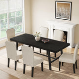 Garvee Industrial Rectangular Dining Table for 6-8 – Large Wooden Top, Heavy Duty Steel Frame, Waterproof, Modern Space-Saving Furniture for Kitchen or Dining Room – Black, 2.0 Meters