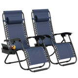 Garvee Zero Weight Patio Lounge Chairs Set of 2 – Portable Folding Recliners with Adjustable Pillow and Cup Holder Tray – Outdoor Lawn, Deck, Beach, Garden Seating – Navy Blue Teslas (One Box, Two Pieces) - Navy Blue
