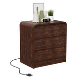 Garvee Fluted Nightstand with Charging Station, 3 Drawers, USB & Type-c, Walnut