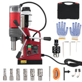 Garvee High Power Magnetic Drill Press - 1550W, 2" Drilling Capacity, 3147 Lbf/14000N Magnetic Force, 750 RPM Adjustable Speed, Heavy Duty Metal Drilling Machine, Includes 6 Drill Bits, Specs: 2 inch | 1550w | speed 750r | 6 drill bits - Red