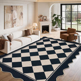 Garvee 3' × 5' Scalloped Checkerboard Area Rug, Machine Washable Non-Slip Jute-Look Low-Pile Rug for Bedroom, Kids Room & Office, Black and White