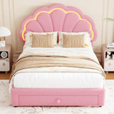 Garvee Full LED Platform Bed with Storage Drawer, Adjustable Headboard, Berber Fleece Upholstery, No Box Spring Needed, Easy Assembly, for Kids,Pink