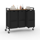 Garvee Laundry Hamper with Shelf, Laundry Sorter with 3 Pull-Out Removable Bags, Movable Wheels and Metal Frame, 3 x 10.5Gal(120L) Clothes Basket Organizer in Bathroom, Rustic Brown and Black