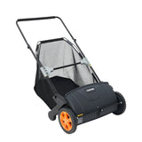 Garvee Heavy-Duty Manual Push Lawn Sweeper, 21-Inch Walk-Behind Leaf & Grass Collector - 4 Spinning Brushes, Tool-Free Brush Height Adjust, 3.5 Cu Ft Lift Bag - Color: Black Shell + Orange Wheel Hub - Black Shell + Orange Wheel Hub