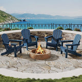 Garvee Adirondack Chair Set of 4, HDPE Outdoor Patio Chair with Cup Holder, All Weather Resistent Wooden Textured for Patios, Decks, Gardens, Fire Pit - Wood Grain Texture - Navy Blue, 6-Pack
