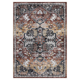 Garvee Vintage Floral Washable Door Mat – Ultra-Soft, Non-Slip, mark Resistant, Distressed Boho Medallion, Reinforced Edges, Perfect for Outdoor Entryway – Brown-Red, 5x7ft (152x213cm), USA Stock - Brown-Red