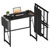 Garvee Folding Computer Desk for Small Spaces, 31.5 in Portable Home Office Writing Desk - Side Storage Pocket - Headphone Hook - Easy-Fold Space-Saving Table - Color: Black