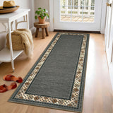 Garvee 2' × 6' Floral Border Runner Rug, Machine Washable Non-Slip Low-Pile Rug for Hallway, Kitchen & Entryway, Brown
