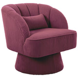 Garvee Modern Swivel Barrel Accent Chair – Striped Backrest, Soft Cushion, 360° Rotating Round Lounge Armchair – Comfy and Stylish for Living Room, Bedroom, Small Spaces, Vanity, Office – Corduroy | Purple