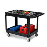 Garvee Heavy-Duty 2-Tier Service Cart, 550 lbs Capacity Rolling Utility Cart with Lipped Shelves, Black