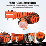 Garvee Heavy Duty Utility Blower Fan - 12-Inch 3500 CFM High Speed Low Noise Exhaust Fan with 32.8 ft Flexible Duct - 585W 110-120V Orange Includes Gloves - 12-Inch Tubular Axial Exhaust Fan, 585W 3500Cfm, With 10-Meter Flexible Pvc Tubing, 110-120V Us Standard, Orange, Includes A Pair Of Gloves.