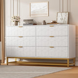Garvee Modern Bedroom Dresser, 53.5" Wide 6-Drawer Chest of Drawers - Gold Metal Handles & Legs - Wide Storage - Anti-Tip Design - White