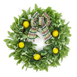 Garvee Artificial Lemon Wreath for Front Door – 20 Inch Farmhouse Spring Summer Decor – Yellow Lemons, Lamb Ear Leaves, Plaid Bow – Indoor Outdoor Wall, Porch, Kitchen Decoration – Yellow-green