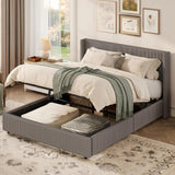 Garvee Full Lift-Up Storage Bed Frame Corduroy Upholstered Padded Headboard Wooden Slat Support Gas Lift Black/White/Gray Full/Queen/King Bedroom