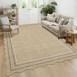 Garvee 4' × 6' Scalloped Jute-Look Area Rug, Machine Washable Non-Slip Low-Pile Soft Rug for Living Room, Bedroom & Nursery, Jute