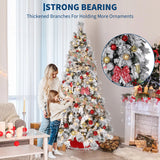 Garvee Prelit Snow Flocked Christmas Tree – 8FT Artificial Dense Spruce, Warm White Incandescent Lights, Realistic Pine Needles, Collapsible Durable Metal Stand, Easy Assembly, Indoor Holiday Decor, 8FT - 8Ft