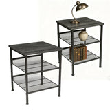 Garvee Industrial 3-Tier End Tables Set of 2 – Sturdy Metal Frame, Mesh Shelves, Space-Saving Square Design – Perfect for Living Room or Bedroom – Durable Rustic Side Tables – Dark Gray