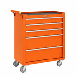 Garvee Heavy-Duty Rolling Tool Chest - 5-Drawer Lockable Steel Tool Storage Cabinet w/ Wheels - Ball-Bearing Slides, Drawer Liners, Portable Cart - Color: Orange - Orange Color