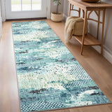 Garvee 2' × 6' Modern Abstract Distressed Runner Rug, Machine Washable Non-Slip Low-Pile Soft Rug for Hallway, Kitchen, Entryway & Laundry Room, Blue