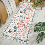 Garvee Beige Floral Print Rug - Washable, Non-Slip, Collapsible Carpet for Living Room or Bedroom - Easy to Clean, Pet Friendly - Home Decor, 2x6ft