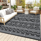 Garvee Waterproof Reversible Outdoor Rug 9x12ft – Plastic Straw Carpet – Mark & UV Resistant, Easy to Clean – Patio, Deck, RV, Lawn, Balcony, Beach – Black and White, USA - Four Colors - Yellow/Rose Red/Green/White