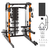 Garvee 2000LB Power Cage Squat Rack with Dual Pulley Cable Crossover - Multi-Function Strength Training Equipment for Home Gym - Stable Full Body Workout Rack - PN082N2 Orange Column (Complies with FedEx 110 lb Rule) - Pn082N2 Orange Column (To Comply With Fedex'S New 110-Pound Rule)