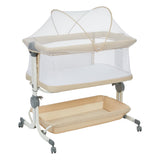 Garvee 3-in-1 Portable Baby Bassinet Bedside Sleeper in 6 Height Adjustable Design with Mosquito Net and Storage Basket, Khaki
