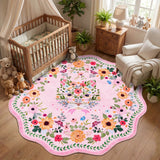 Garvee 4' Round Cat Floral Round Area Rug, Machine Washable Non-Slip Soft Low-Pile Rug for Bedroom, Kids Room & Reading Nook, Pink