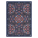 Garvee Ultra-Thin Washable Floral Area Rug – Non-Slip, Low Pile, Mark Resistant, Soft, Collapsible Farmhouse Carpet for Living Room, Bedroom, Nursery, Dining – Navy Blue, 9x12ft, Made in United States