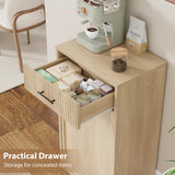 Garvee Fluted Tilt-Out Laundry Hamper Cabinet with Drawer - Removable Basket, Hidden Trash Can/Laundry Storage for Bathroom/Kitchen - Natural Wood Color - Single Cabinet