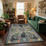 Garvee Washable Cat Area Rug – Soft Low Pile, Non-Slip Animal Print Carpet, Vintage Gothic Floral Butterfly Design for Living Room, Bedroom, Nursery, Gray, 5x7ft (152x213cm), USA
