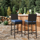 Garvee Outdoor Wicker Bar Stools Set of 2, 28 in Counter Height Patio Chairs with Blue Cushions and Brown PE Rattan, Armless Powder Coated Steel Frame with Footrests, 400 lb Capacity for Garden, Balcony, Poolside and Outdoor Counter - Blue/Brown