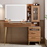 Garvee 47.24" Makeup Vanity Desk with 29.53" HD Lighted Mirror - 3-Color Dimmable LED - 5 Drawers, Storage Shelves & Charging Station - Bedroom Vanity Table - Walnut