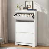 Garvee Slim Shoe Cabinet, 31.5"X10.2"X53.5" MDF Entryway Storage for Up to 24 Pairs, 3 Flip-Down Doors with Adjustable Removable Shelves, Space-Saving Freestanding Organizer for Hallway, Mudroom and Small Spaces, Antique White - Antique White
