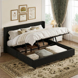 Garvee King Size Lift Up Storage Bed Frame with Gas Lift & Padded Headboard, Corduroy Upholstered, Wooden Slat Support, Easy Assembly, Black, Bedroom