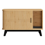 Garvee Modern 39" Cat Litter Box Enclosure Furniture with Sliding Door, Cat Litter Mat, Hidden Cat House Side End Table for Living Room - Natural Wood Color - Walnut