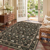 Garvee 5' x 7' Chocolate Brown Vintage Floral Area Rug, Washable Non-Slip Low-Pile Rustic Botanical Rug for Living Room, Bedroom & Nursery