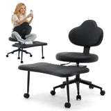 Garvee Ergonomic Cross Legged Office Chair, 360° Swivel Meditation Kneeling Chair with Wheels, Adjustable Height for Meditation, ADHD & Yoga, Lumbar Support, Wide Criss Cross Design, PU Leather, Black