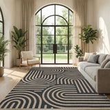 Garvee 5' × 7' Abstract Easy Jute Area Rug, Washable Non-Slip Indoor Outdoor Rug for Living Room, Patio, Dining Room & Backyard, Black/Natural