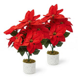 Garvee Lifelike Red Artificial Poinsettia Flowers in Pots – 2 Pack Realistic Faux Christmas Floral Arrangements with Moss Base, Decorative Centerpieces for Indoor/Outdoor Winter Home, Porch, or Holiday Table – Christmas Flowers, Size 45, Set of Two
