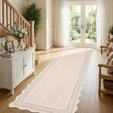 Garvee 2' × 6' Modern Scalloped Border Runner Rug, Machine Washable Non-Slip Low-Pile Rug for Hallway, Kitchen & Entryway, Beige
