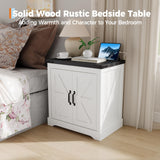Garvee Farmhouse Bedside Table with USB & Type-C Charging Station – Sliding Barn Door, Adjustable Shelf, Large Storage – Rustic Bedside Table for Bedroom or Living Room – White Color