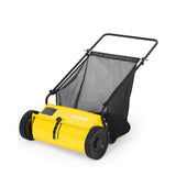 Garvee 21-Inch Manual Push Lawn Sweeper, 6 Cu Ft Collection Bag, 3 V-Shaped Brushes, 5-Level Height Adjustment, Yellow & Black