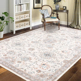 Garvee Washable Vintage Area Rug – Low Pile, Non-Slip, Soft & mark Resistant – Boho Distressed Oriental Carpet for Living Room, Bedroom, Nursery, Office – Neutral Beige – Size: 8x10ft (244x305cm), USA Spec - Beige