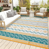 Garvee Waterproof Reversible Outdoor Rug 9x12ft – Plastic Straw Carpet – Mark Resistant, Easy Clean – Patio, Deck, RV, Camping, Balcony, Beach, Picnic – Yellow/Green/Gray/White, USA - Four Colors - Yellow/Rose Red/Green/White