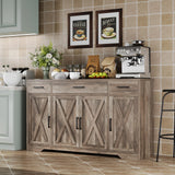 Garvee Contemporary 55" Gray Sideboard Buffet Cabinet – 4 Doors, 3 Drawers, Adjustable Shelves – Versatile Storage for Kitchen, Dining, Living Room, Coffee Bar – Gray 5289