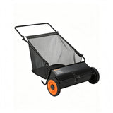Garvee 26-Inch Manual Push Lawn Sweeper – Heavy Duty Steel Frame, 4 Spinning Brushes, 7 cu. ft. Push mower, Adjustable Height, Effective Grass Clipping & Leaf Collector, Durable Rubber Wheels – Black + Orange Hub