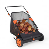 Garvee 26-Inch Manual Push Lawn Sweeper - Heavy-Duty Steel Frame, Wheel-Driven 4 Spinning Brushes, Adjustable Brush Height, 7 Cu Ft Collection Bag, 10" Rubber Wheels - Black + Orange RAL 2004 - Black + Orange Ral 2004