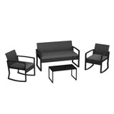Garvee 4-Piece Outdoor Wicker Patio Conversation Set - 2 Rocking Chairs, Loveseat & Glass Coffee Table - All-Weather PE Rattan for Porch, Patio, Backyard - Color: Black Rattan + Gray Cushions - Black And Beige